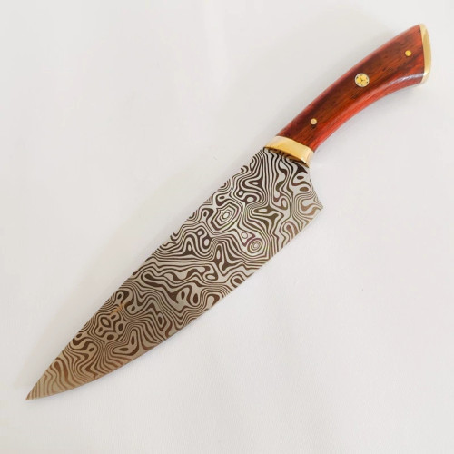 کارد آشپزخانه طرح دمشقی ته برنجی دسته پادوک