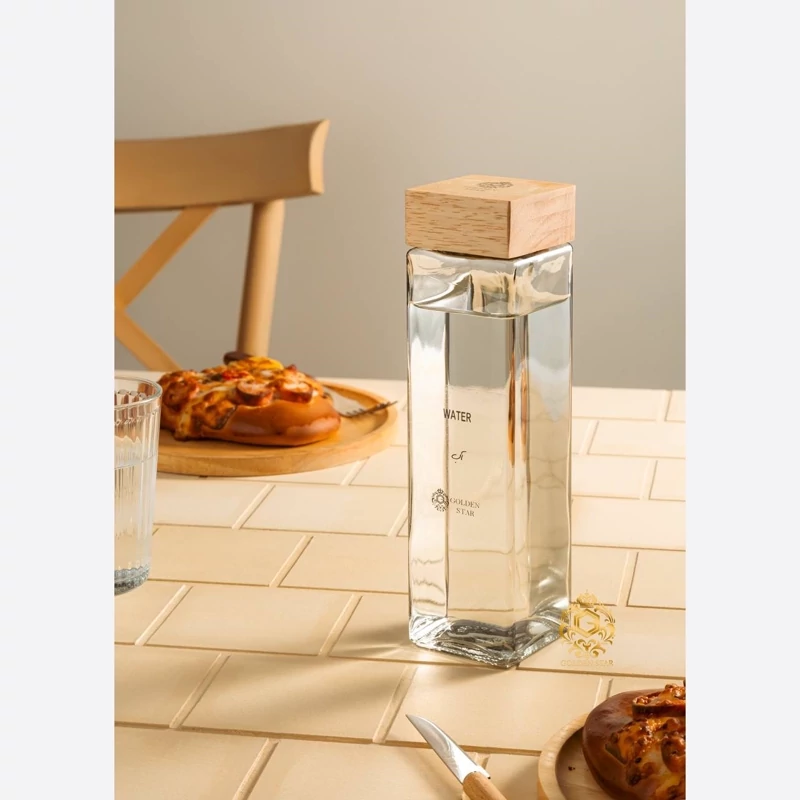 بطری شیشه ای درب مربع چوبی گلدن استار Golden Star