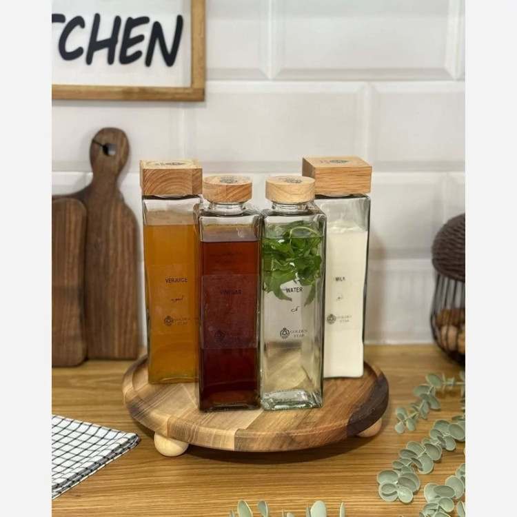 بطری شیشه ای درب مربع چوبی گلدن استار Golden Star